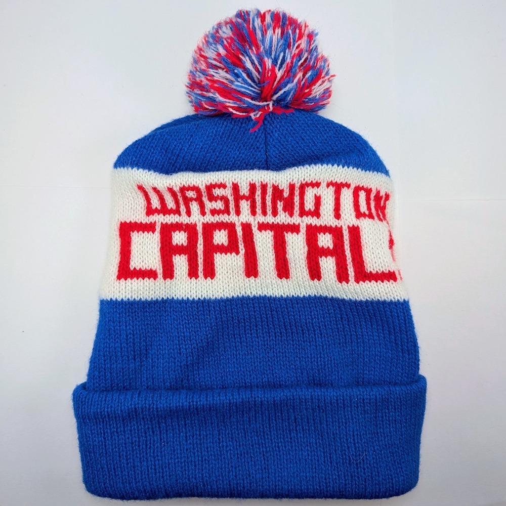 Vintage Washington Capitals Hat Beanie Winter Knit Pom 80s SGA Castrol GTX